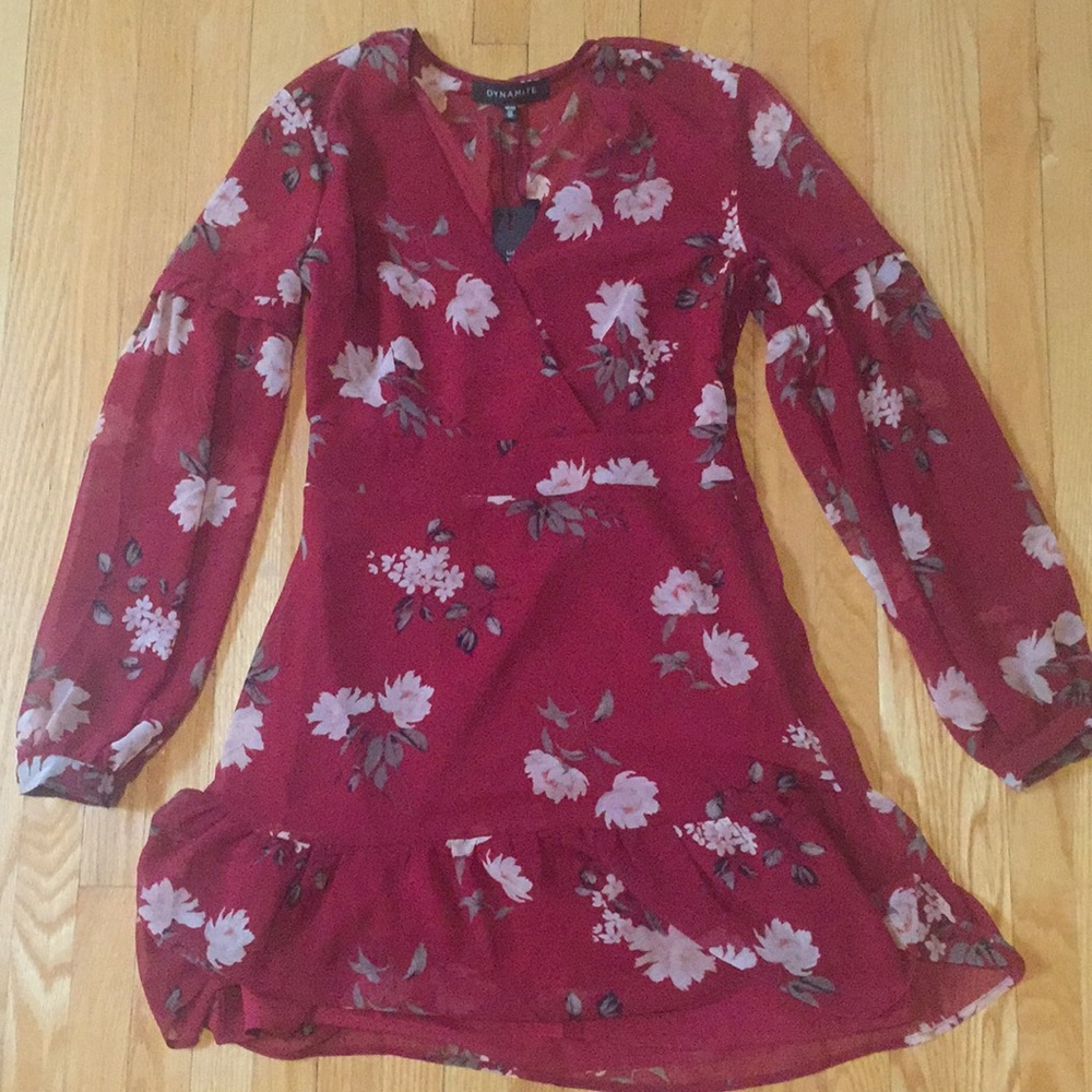 Dark red floral dress